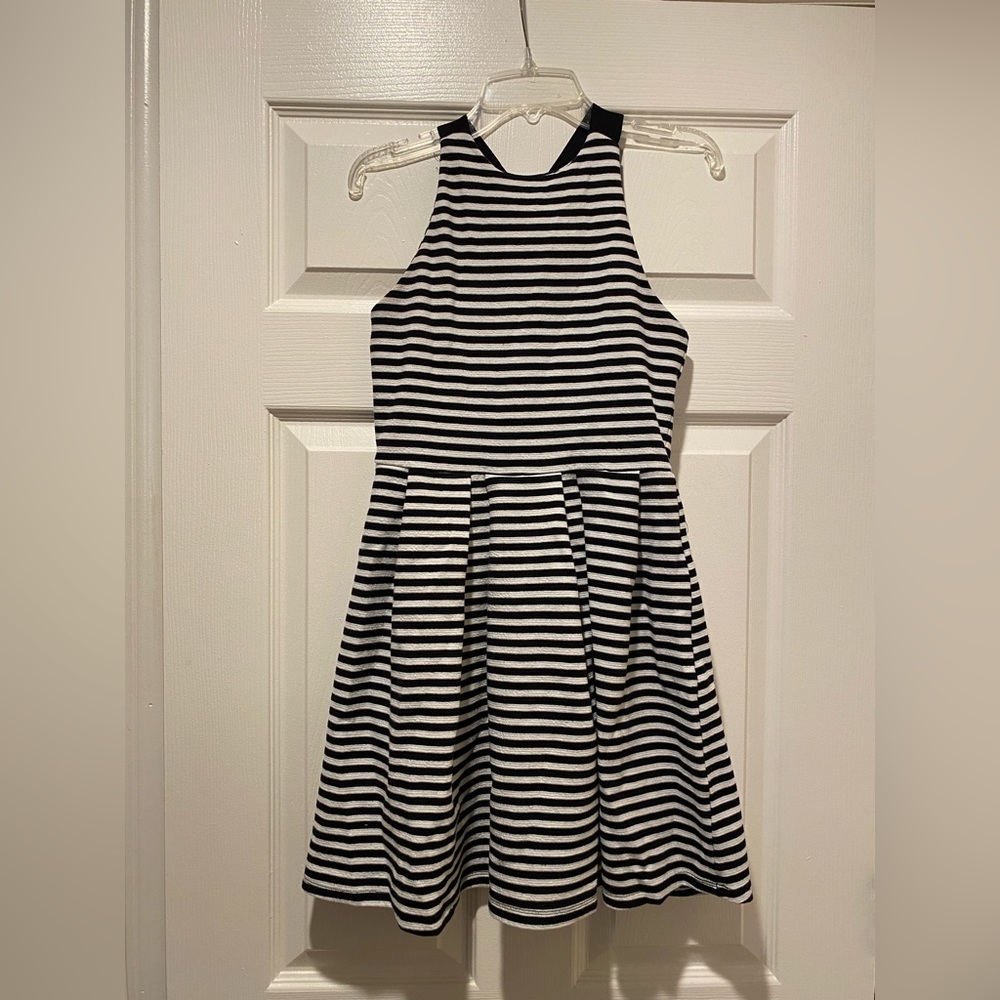 Juniors SO Black and White Striped Halter Skater Dress